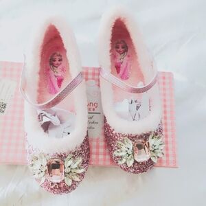 Frozen 2 Pink And Silver Glittery Ballet Flats Girls Size 11.5